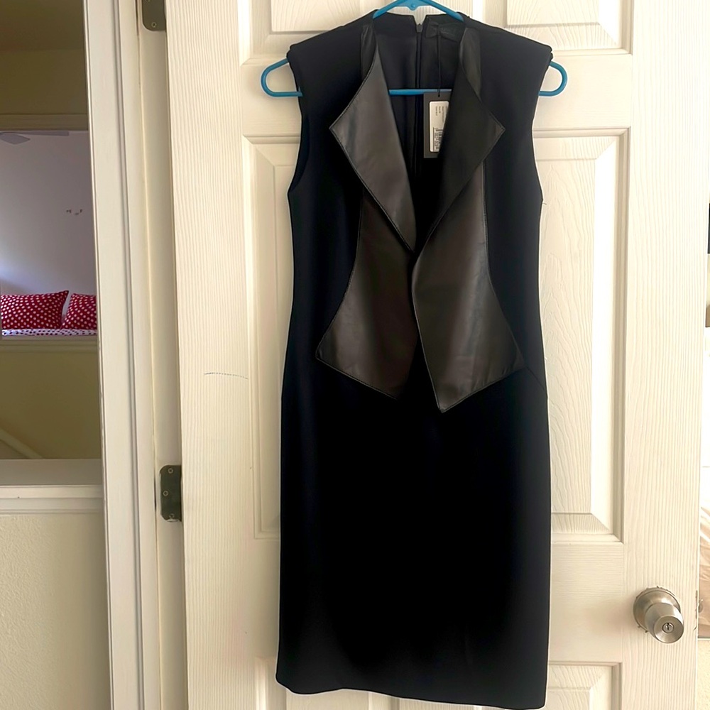NWT Derek Lam black mix media leather dress
